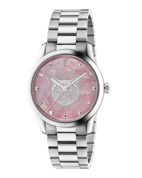 gucci watch with pink face|Gucci cat face watch.